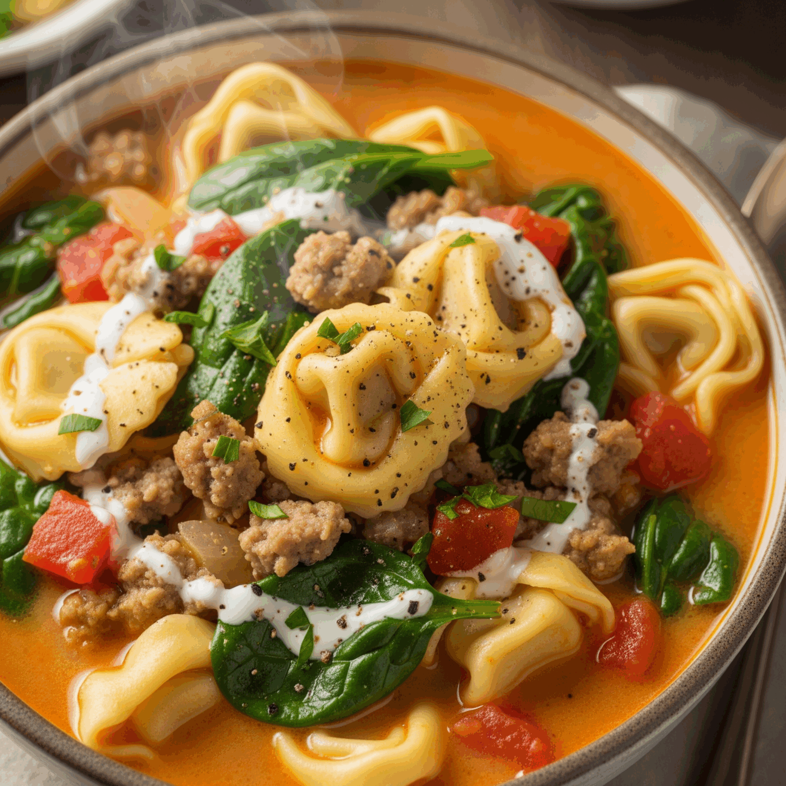 Sausage Spinach Tortellini Soup