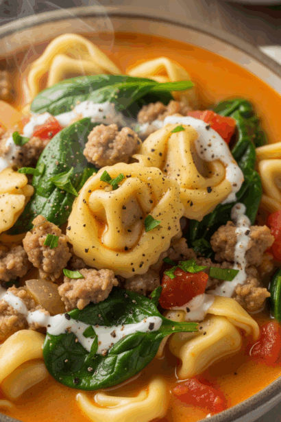 Sausage Spinach Tortellini Soup
