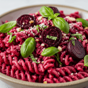 Roasted Beet Almond Pesto Pasta