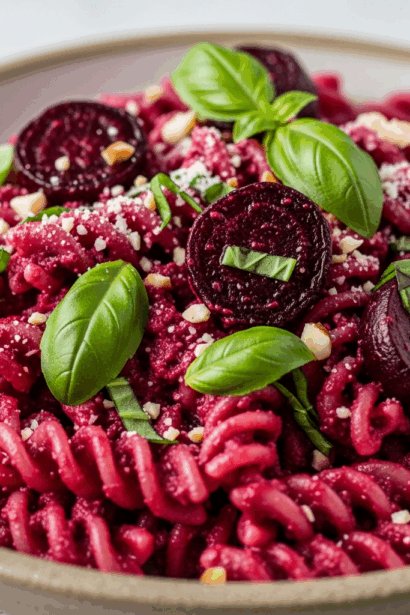 Roasted Beet Almond Pesto Pasta
