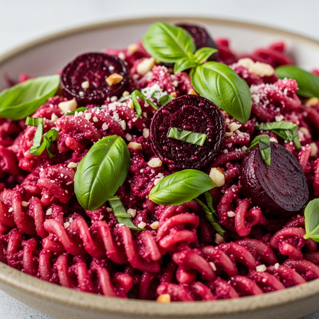 Roasted Beet Almond Pesto Pasta