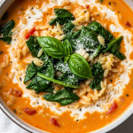 Creamy Tomato Spinach Orzo Soup