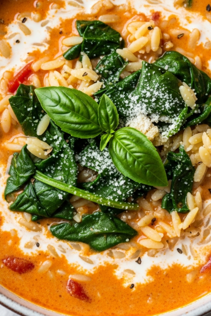 Creamy Tomato Spinach Orzo Soup