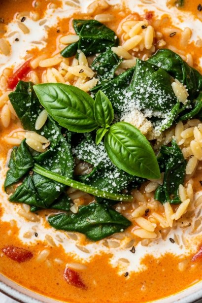 Creamy Tomato Spinach Orzo Soup